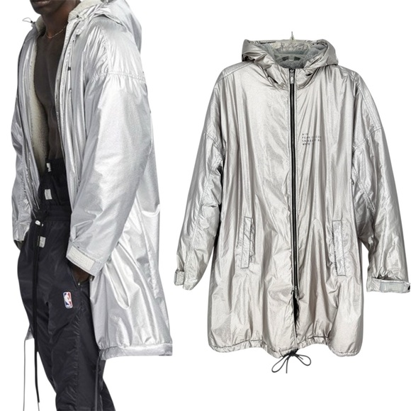 Nike Nrg Ti Parka x Fear of God Jacket Metallic Pewter/Silver Hooded Long Size M